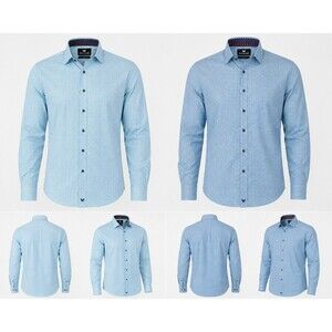 2pk Lot Buttercloth Mens L Regular Fit Dress Shirt Blue Geometric Cotton Button
